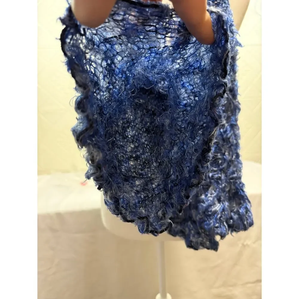 SKU3037 Blue Fluffy Soft Polyester Scarf 10